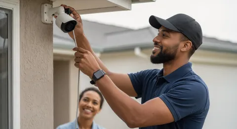 Technician mounting equipment on a wall